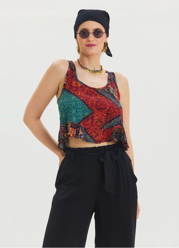 Thick Strap Asymmetric Cut Black Authentic Blouse 4634